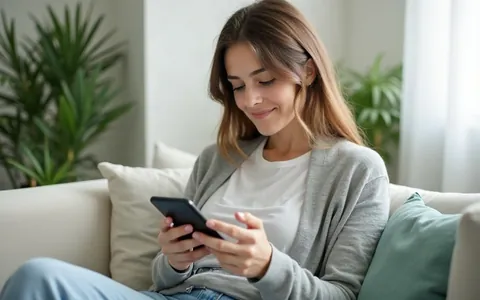 Žena na pohovce vyplňuje dotazník v telefonu