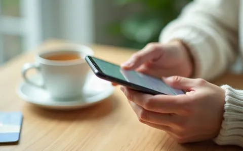 Ruce s telefonem a platební kartou na stole
